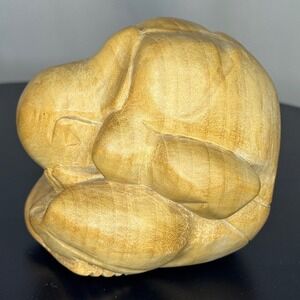 Hand Carved Wooden Weeping Buddha Yogi Sculpture Mourning Figure Decor 4.5 Inch